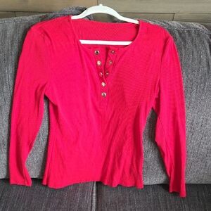 Vibrant Pink Long Sleeve Top with Button Detail
